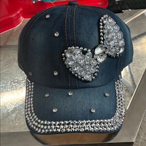 Denim Cap with Crystal Accents